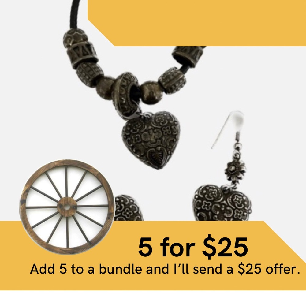 Antique look heart necklace with matching earrings.